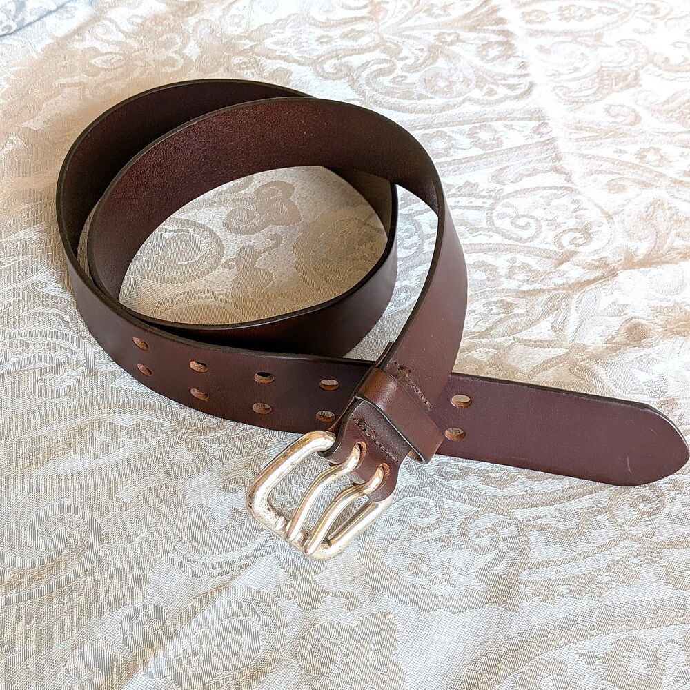 Express Brown Double Prong Genuine Italian Leather Belt LARGE Vintage 90s